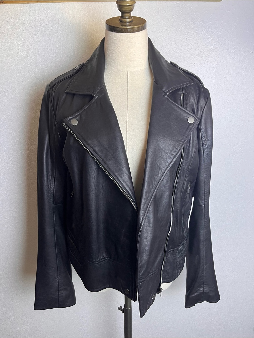 Lucky Brand Black Leather Asymmetrical Moto Lambskin Jacket